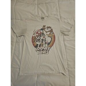 vintage look  LOONEY TUNES Retro Distressed Shot White T-Shirt  Size S Graphic